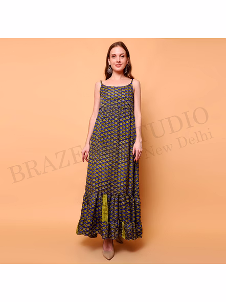 Brazeal Studio, Dresse, Blue With Contrasting Printed Motifs, Women’s Maxi Dress / Printed Summer Dress