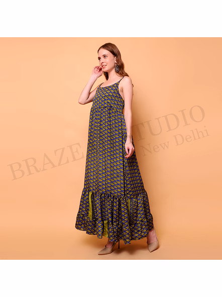 Brazeal Studio, Dresse, Blue With Contrasting Printed Motifs, Women’s Maxi Dress / Printed Summer Dress