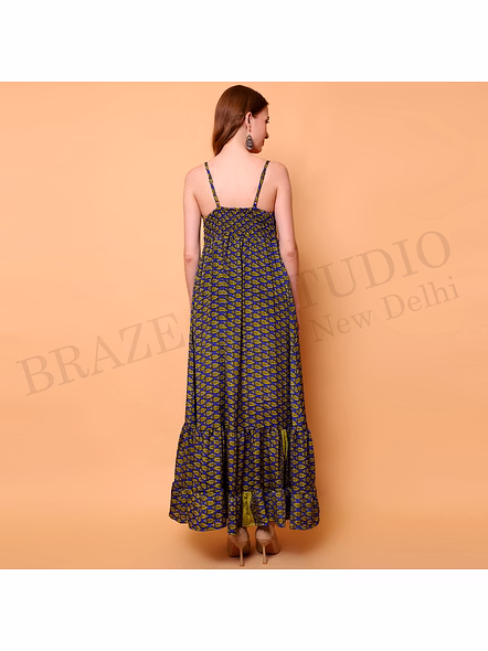Brazeal Studio, Dresse, Blue With Contrasting Printed Motifs, Women’s Maxi Dress / Printed Summer Dress-4