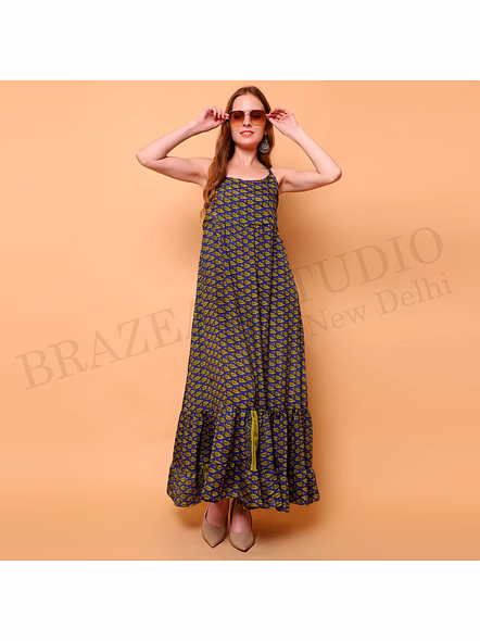 Brazeal Studio, Dresse, Blue With Contrasting Printed Motifs, Women’s Maxi Dress / Printed Summer Dress-6