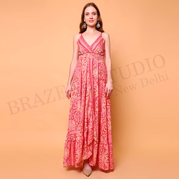 brazeal studio, dresse, pink (printed), women’s maxi dress / summer printed dress