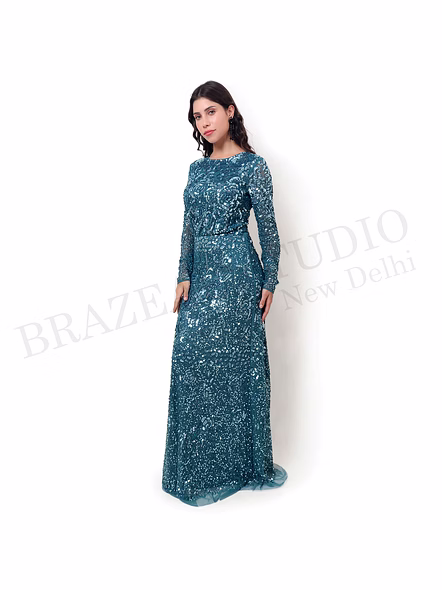 Brazeal Studio Teal Sequin Maxi Gown All Size Available Global Buyer Importer Dresses-2