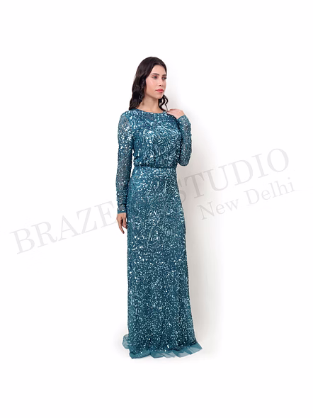 Brazeal Studio Teal Sequin Maxi Gown All Size Available Global Buyer Importer Dresses-3