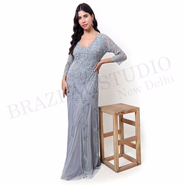 brazeal studio silver grey embroidered maxi gown all size available global buyer importer