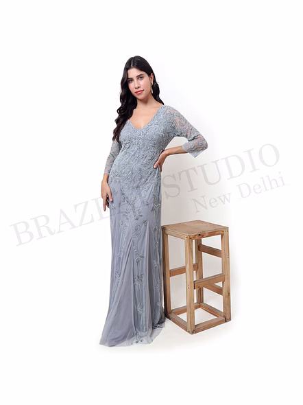 Brazeal Studio Silver Grey Embroidered Maxi Gown All Size Available Global Buyer Importer