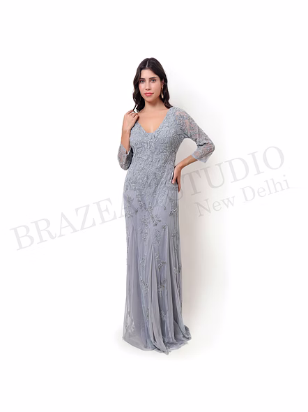 Brazeal Studio Silver Grey Embroidered Maxi Gown All Size Available Global Buyer Importer-2