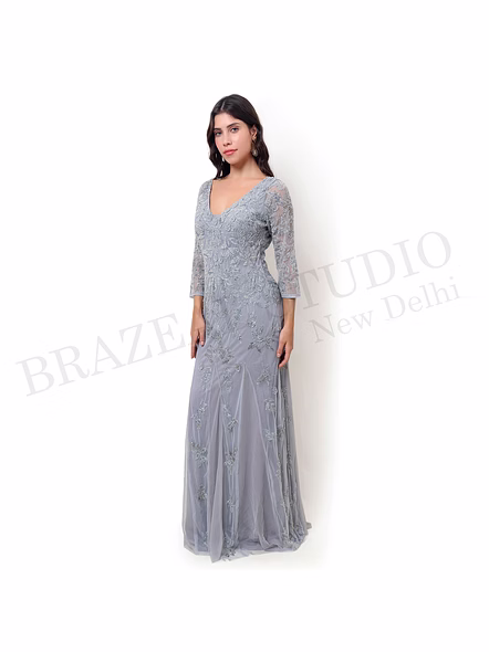 Brazeal Studio Silver Grey Embroidered Maxi Gown All Size Available Global Buyer Importer-3