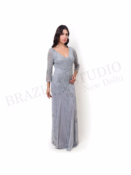 Brazeal Studio Silver Grey Embroidered Maxi Gown All Size Available Global Buyer Importer-4