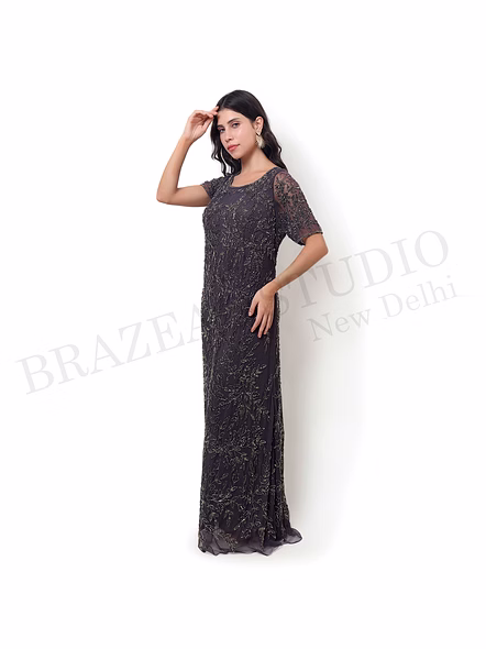 Brazeal Studio Charcoal Grey Embroidered Maxi Gown All Size Available Global Buyer Importer-3
