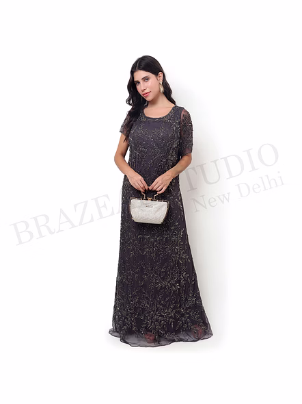 Brazeal Studio Charcoal Grey Embroidered Maxi Gown All Size Available Global Buyer Importer-5
