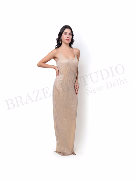 Brazeal Studio Beige Shimmer Maxi Dress All Size Available Global Buyer Importer-3