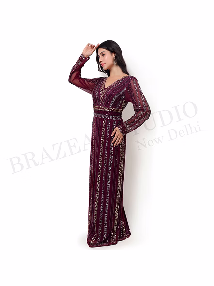 Brazeal Studio Wine Sequin Maxi Gown All Size Available Global Buyer Importer Dresses-2