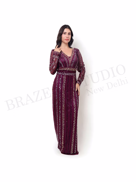 Brazeal Studio Wine Sequin Maxi Gown All Size Available Global Buyer Importer Dresses-3
