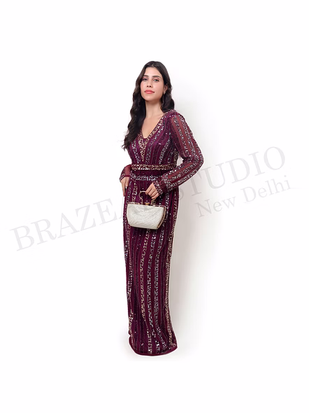 Brazeal Studio Wine Sequin Maxi Gown All Size Available Global Buyer Importer Dresses-5