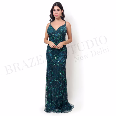 brazeal studio emerald green sequin maxi gown all size available global buyer importer
