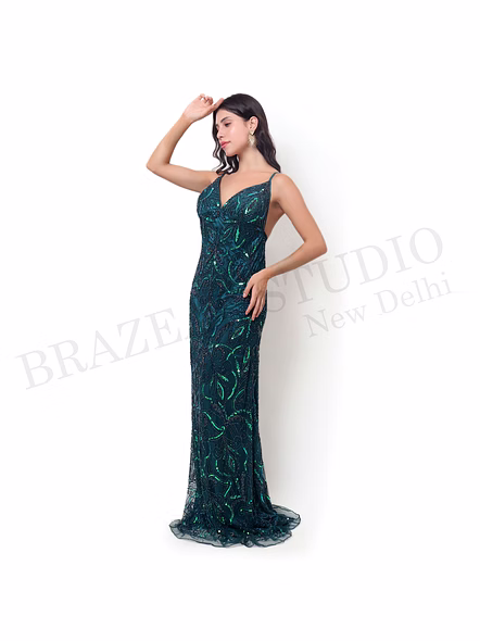 Brazeal Studio Emerald Green Sequin Maxi Gown All Size Available Global Buyer Importer-2