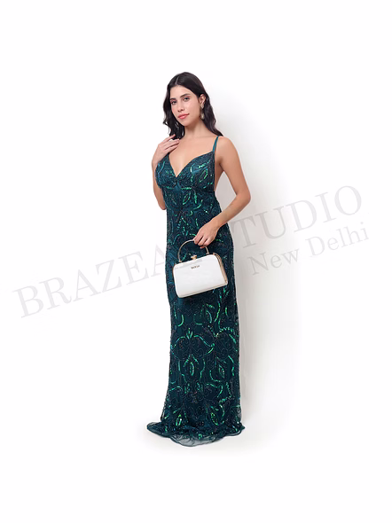 Brazeal Studio Emerald Green Sequin Maxi Gown All Size Available Global Buyer Importer-5