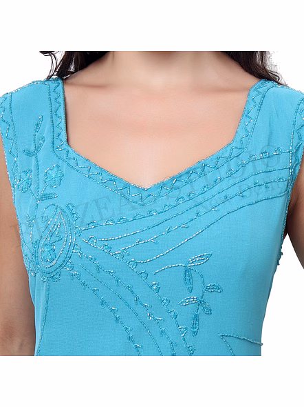Brazeal Studio Aqua Blue Embroidered Sleeveless Maxi Dress All Size Available Export Quality-4