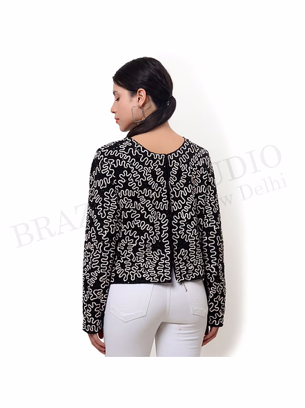 Brazeal Studio, Top, Black With Contrast Embroidery, Women’s Embroidered Top, Georgette / Viscose Blend (poly-based)