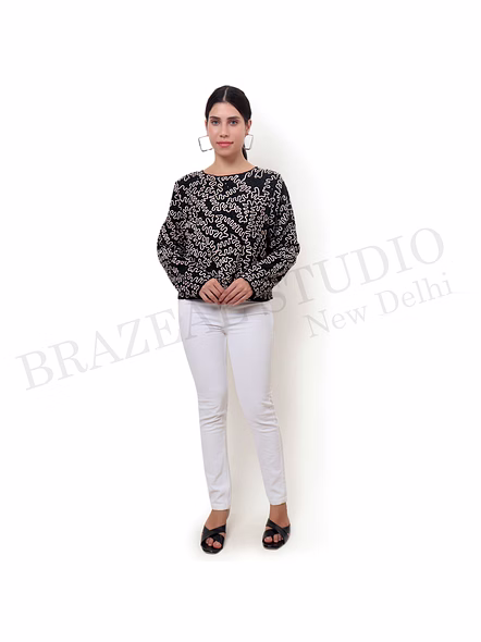 Brazeal Studio, Top, Black With Contrast Embroidery, Women’s Embroidered Top, Georgette / Viscose Blend (poly-based)-2