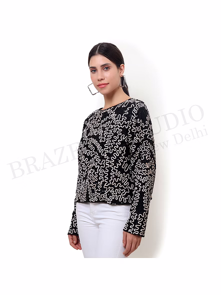 Brazeal Studio, Top, Black With Contrast Embroidery, Women’s Embroidered Top, Georgette / Viscose Blend (poly-based)-3