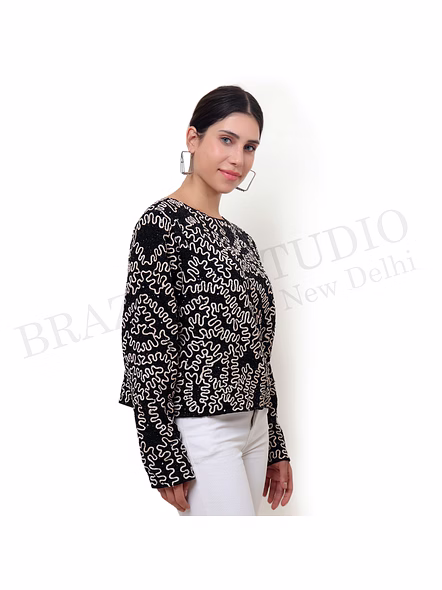 Brazeal Studio, Top, Black With Contrast Embroidery, Women’s Embroidered Top, Georgette / Viscose Blend (poly-based)-4
