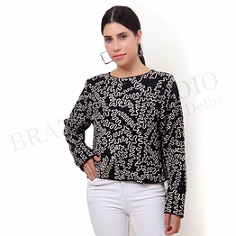 brazeal studio, top, black with contrast embroidery, women’s embroidered top, georgette / viscose blend (poly-based)