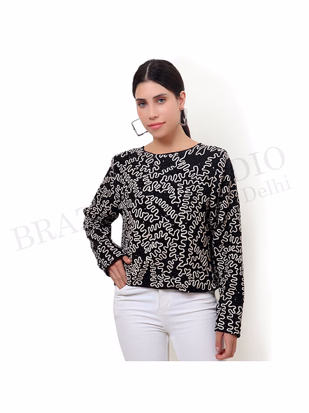 Brazeal Studio, Top, Black With Contrast Embroidery, Women’s Embroidered Top, Georgette / Viscose Blend (poly-based)