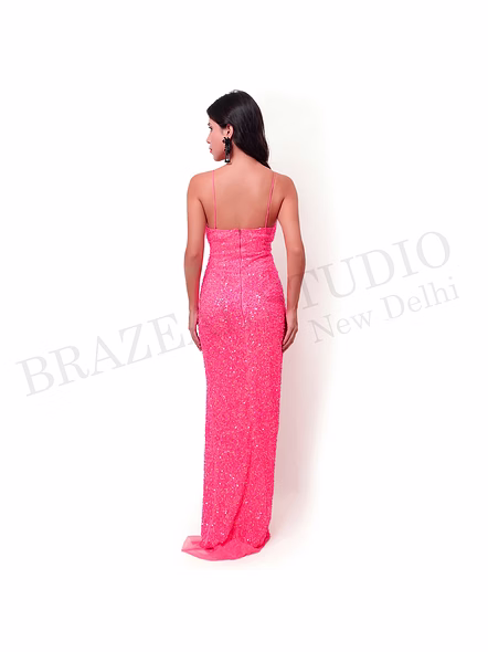 Brazeal Studio, Dresse, Hot Pink, Women’s Sequin Evening Gown, Sequin-embroidered Mesh With Lining (poly-based)-5