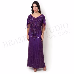 brazeal studio, dresse, deep purple, women’s beaded evening gown, beaded mesh with inner lining