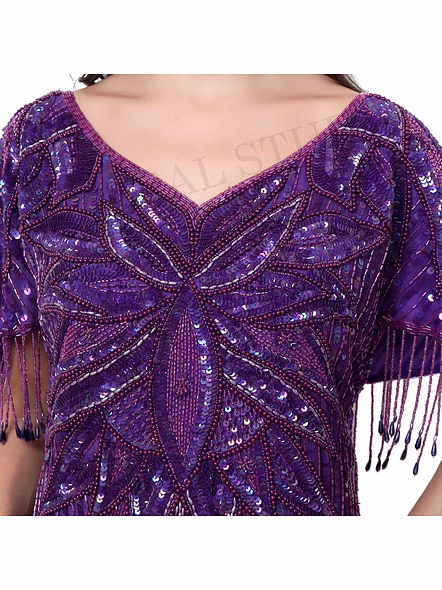 Brazeal Studio, Dresse, Deep Purple, Women’s Beaded Evening Gown, Beaded Mesh With Inner Lining-4