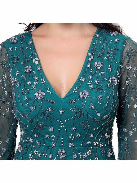 Brazeal Studio, Dresse, Emerald Green, Women’s Embellished Evening Gown, Beaded Mesh With Inner Lining-4