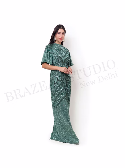 Brazeal Studio, Dresse, Mint Green, Women’s Embellished Evening Gown, Beaded Mesh With Lining-3