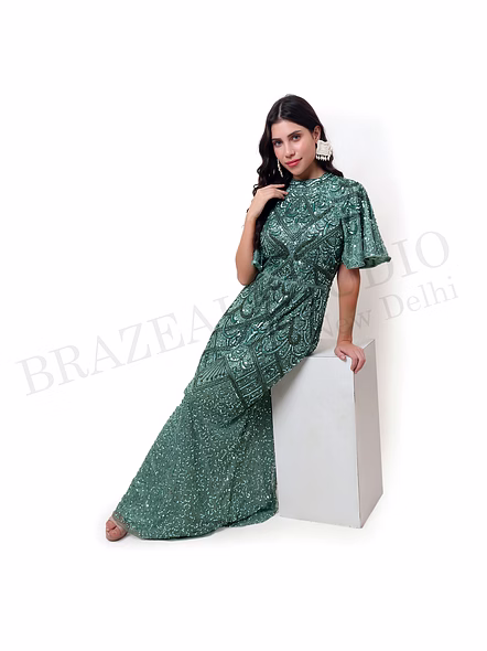 Brazeal Studio, Dresse, Mint Green, Women’s Embellished Evening Gown, Beaded Mesh With Lining-5