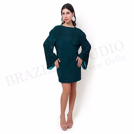 brazeal studio, dresse, emerald green, women’s party mini dress, shimmer textured fabric with soft lining