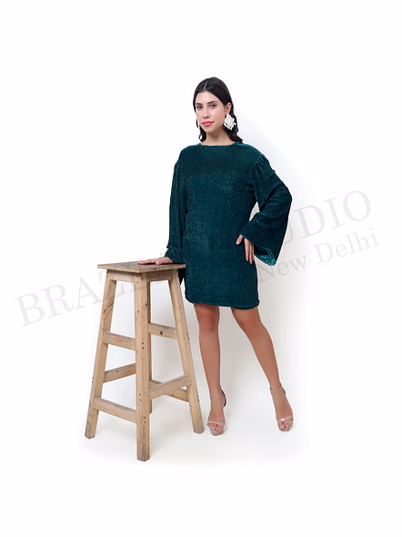 Brazeal Studio, Dresse, Emerald Green, Women’s Party Mini Dress, Shimmer Textured Fabric With Soft Lining-5