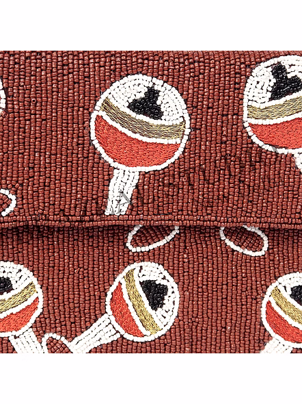 Brazeal Studio, Bag, Brown With Multicolor Beaded Motifs, Hand-applied Glass Seed Beads On Fabric Base-9