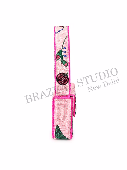 Brazeal Studio, Bag, Pink With Multicolor Floral Beadwork, Handcrafted Glass Seed Beads On Fabric Base-8