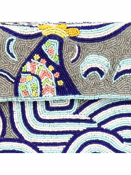 Brazeal Studio, Bag, Structured Handbag With Flap Closure And Top Handle, Grey And Blue, Hand-applied Glass Beads With Fabric Base-7