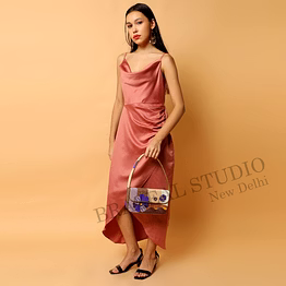 brazeal studio, bag, floral embroidered pattern with textured wave detailing, multicolor (beige, brown, peach with purple floral accents), premium glass beads with reinforced fabric base