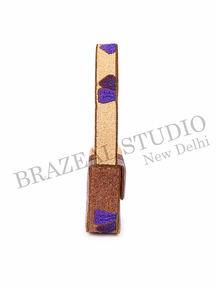 Brazeal Studio, Bag, Floral Embroidered Pattern With Textured Wave Detailing, Multicolor (beige, Brown, Peach With Purple Floral Accents), Premium Glass Beads With Reinforced Fabric Base-8