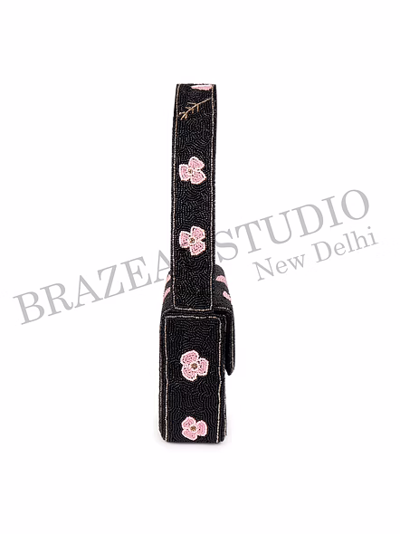 Brazeal Studio, Bag, Black With Pink And Metallic Gold Beadwork, Premium Glass Beads With Reinforced Textile Base-8