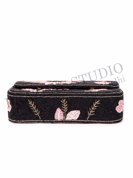 Brazeal Studio, Bag, Black With Pink And Metallic Gold Beadwork, Premium Glass Beads With Reinforced Textile Base-11