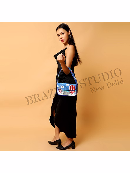 Brazeal Studio, Bag, Blue With Multicolor Bead Embroidery, High-quality Glass Seed Beads With Reinforced Fabric Base-2