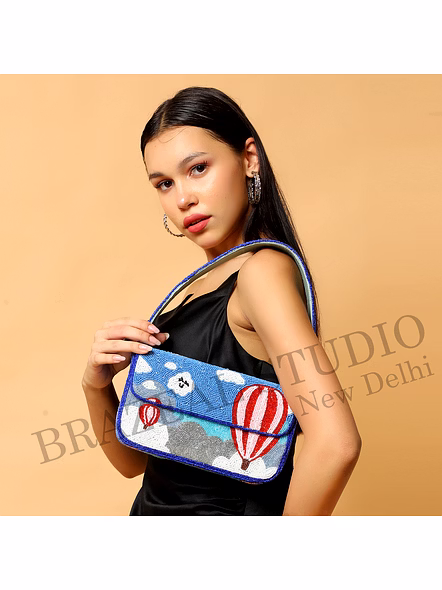 Brazeal Studio, Bag, Blue With Multicolor Bead Embroidery, High-quality Glass Seed Beads With Reinforced Fabric Base-4