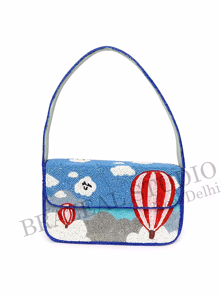 Brazeal Studio, Bag, Blue With Multicolor Bead Embroidery, High-quality Glass Seed Beads With Reinforced Fabric Base-7