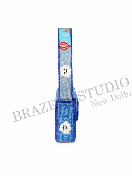 Brazeal Studio, Bag, Blue With Multicolor Bead Embroidery, High-quality Glass Seed Beads With Reinforced Fabric Base-8