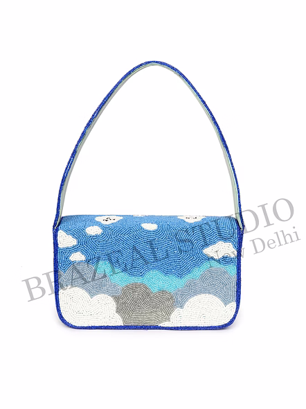 Brazeal Studio, Bag, Blue With Multicolor Bead Embroidery, High-quality Glass Seed Beads With Reinforced Fabric Base-9