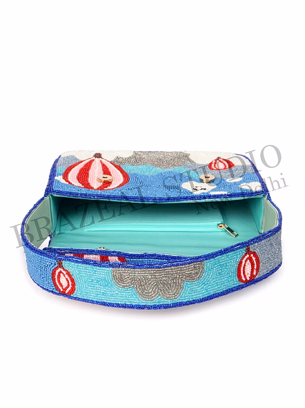 Brazeal Studio, Bag, Blue With Multicolor Bead Embroidery, High-quality Glass Seed Beads With Reinforced Fabric Base-12