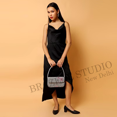brazeal studio, bag, silver with pink and gold bead detailing, premium glass seed beads with reinforced fabric base